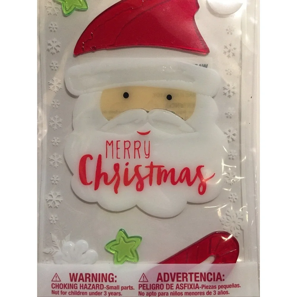 NEW Merry Christmas Santa Claus Candy Canes Snow window Gel Clings 10 pc Decor!